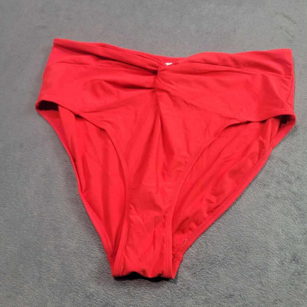 Bikini Bottom Womens Red High Waisted Twist Front Full Coverage Swim Retro Pinup